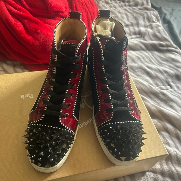 Men's size 47 Stylish Red and Black High-Top Christian Louboutin